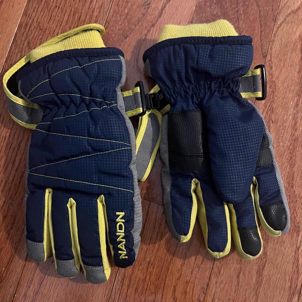 Navy and Yellow Winter Gloves